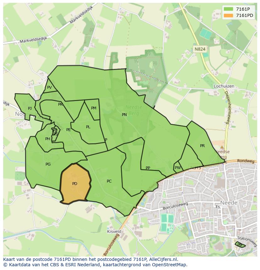 Afbeelding van het postcodegebied 7161 PD op de kaart.