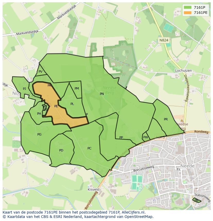 Afbeelding van het postcodegebied 7161 PE op de kaart.