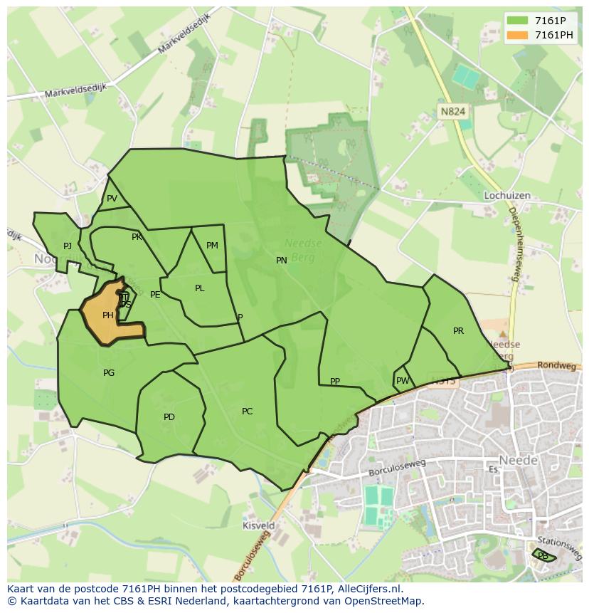 Afbeelding van het postcodegebied 7161 PH op de kaart.