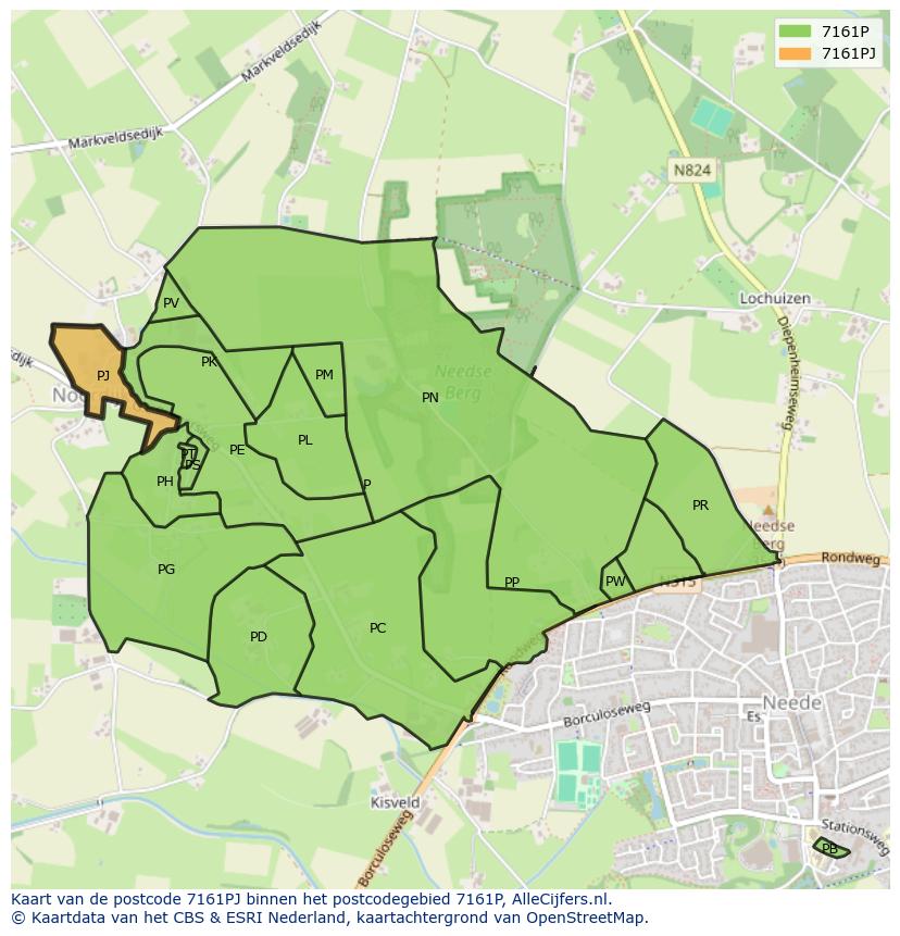 Afbeelding van het postcodegebied 7161 PJ op de kaart.