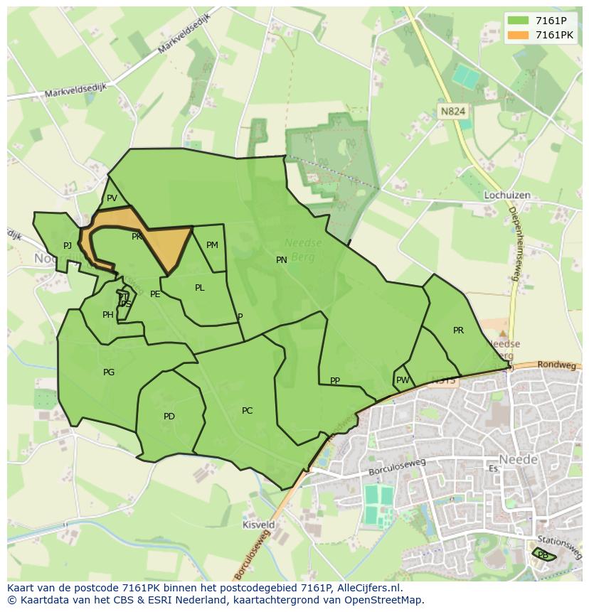 Afbeelding van het postcodegebied 7161 PK op de kaart.