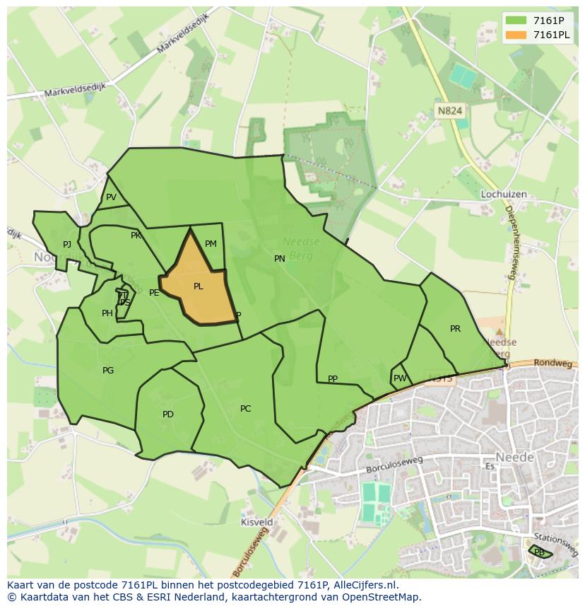 Afbeelding van het postcodegebied 7161 PL op de kaart.