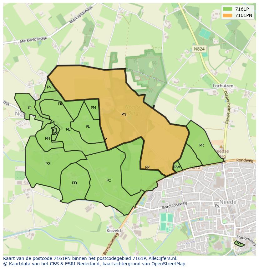 Afbeelding van het postcodegebied 7161 PN op de kaart.