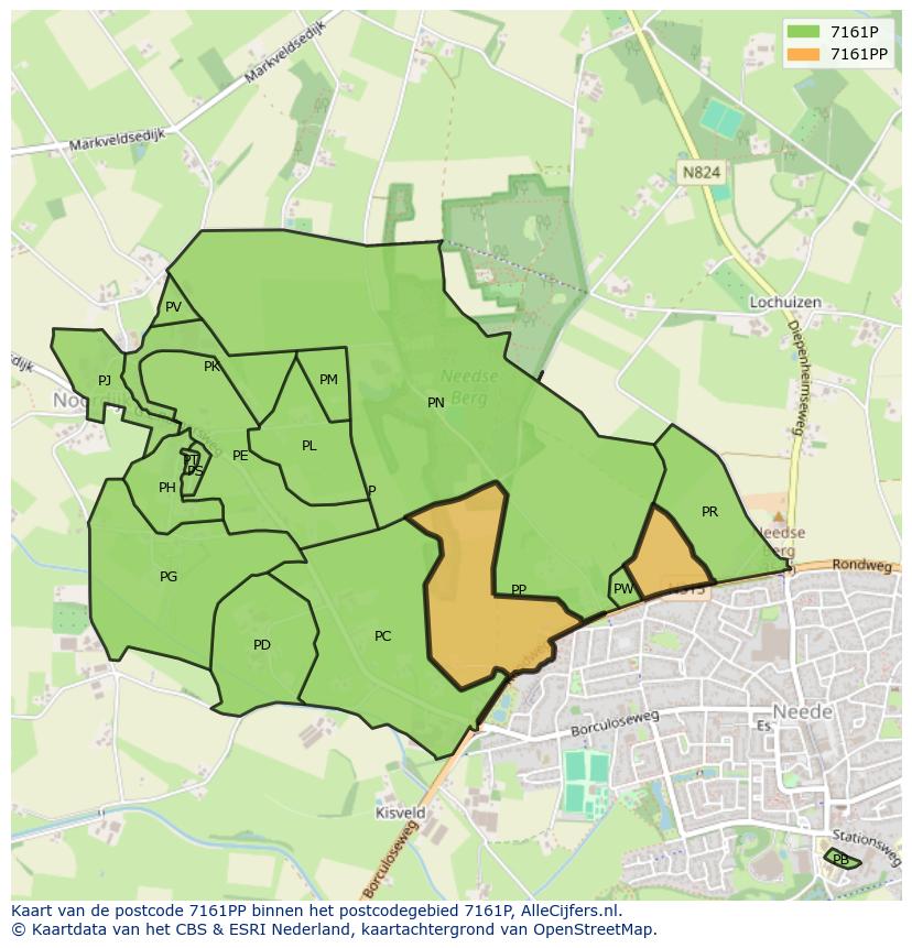 Afbeelding van het postcodegebied 7161 PP op de kaart.