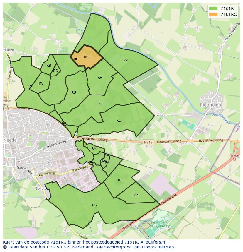 Afbeelding van het postcodegebied 7161 RC op de kaart.