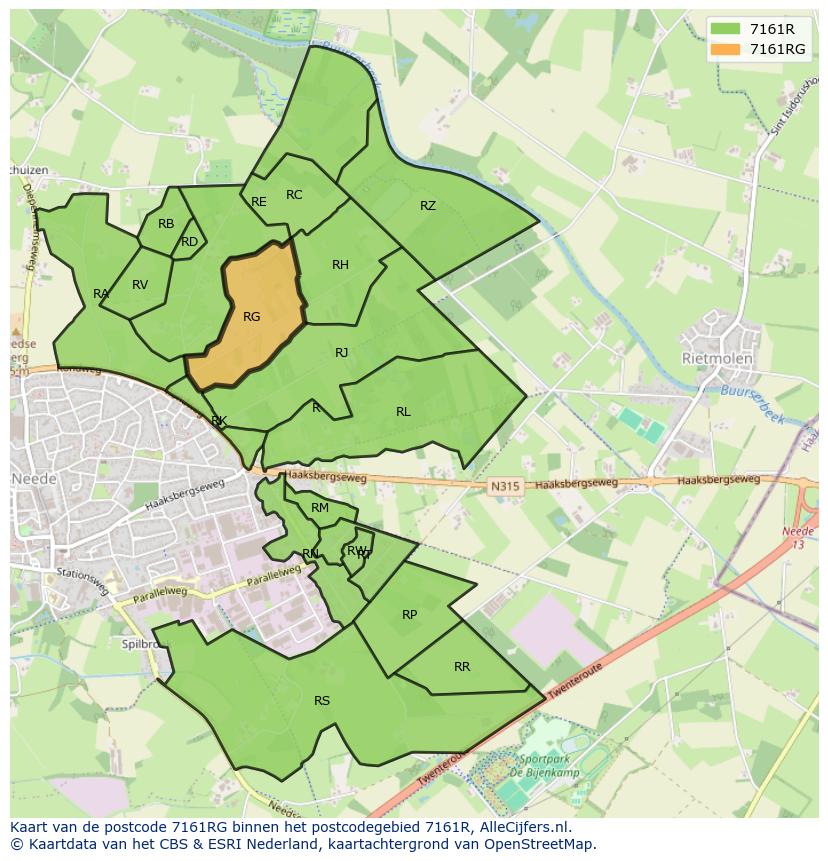 Afbeelding van het postcodegebied 7161 RG op de kaart.