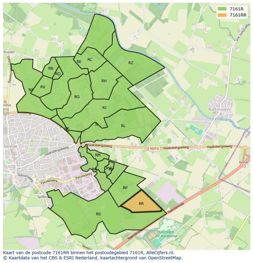 Afbeelding van het postcodegebied 7161 RR op de kaart.