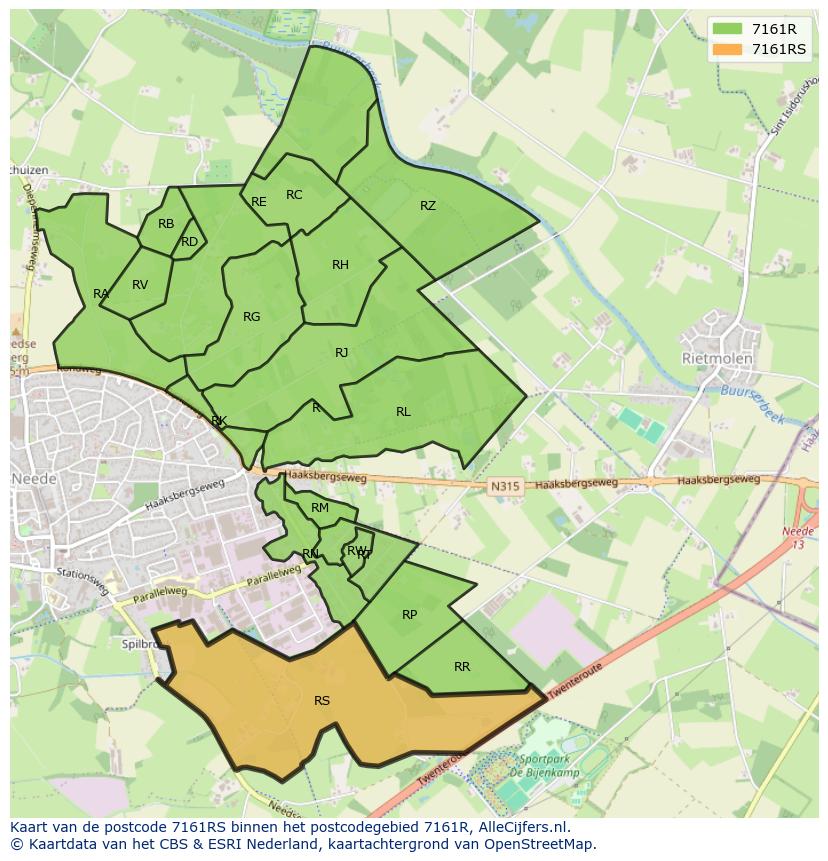 Afbeelding van het postcodegebied 7161 RS op de kaart.