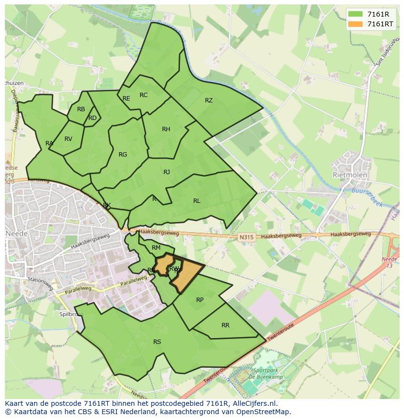 Afbeelding van het postcodegebied 7161 RT op de kaart.