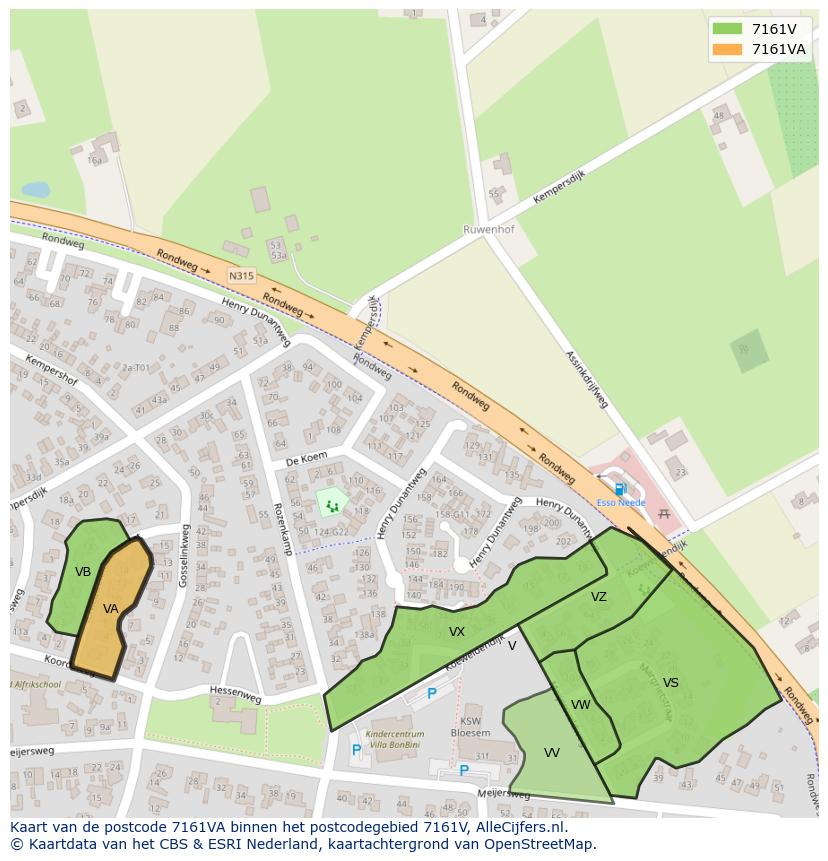 Afbeelding van het postcodegebied 7161 VA op de kaart.