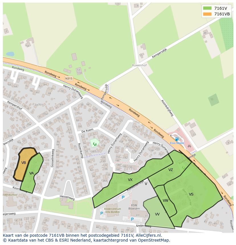 Afbeelding van het postcodegebied 7161 VB op de kaart.