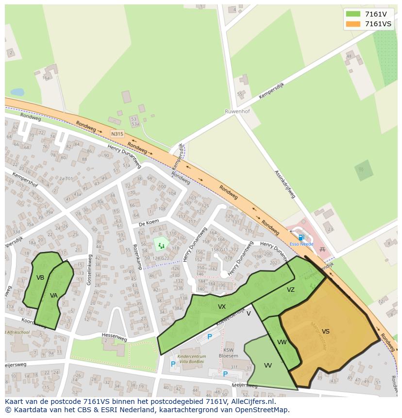 Afbeelding van het postcodegebied 7161 VS op de kaart.