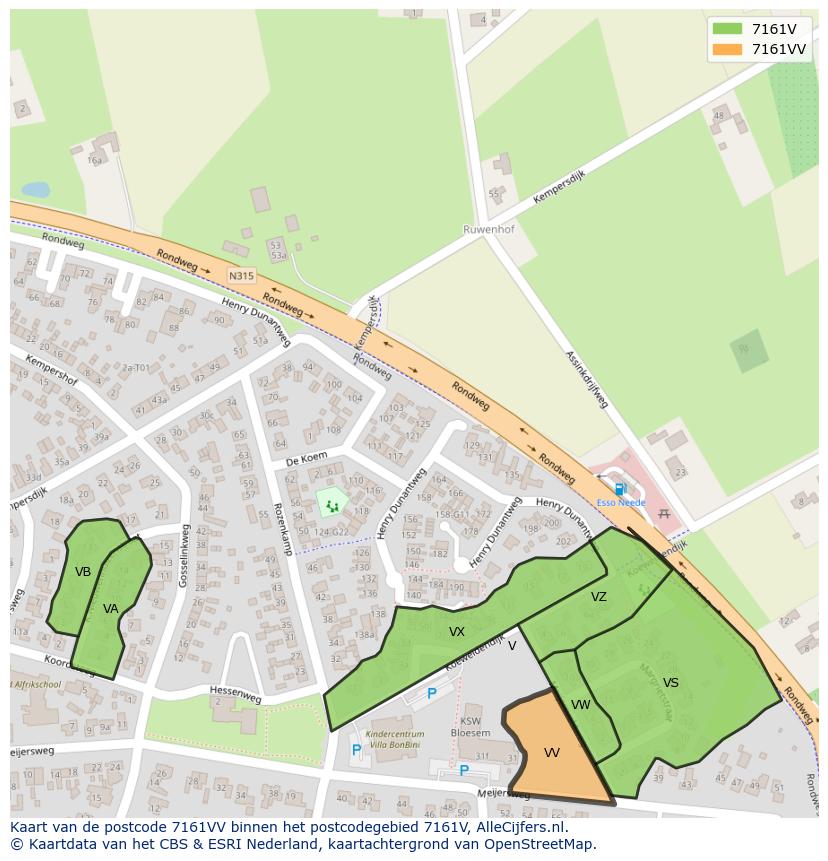 Afbeelding van het postcodegebied 7161 VV op de kaart.