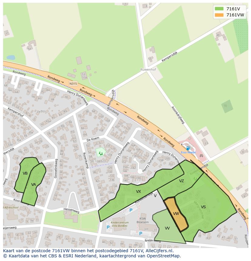 Afbeelding van het postcodegebied 7161 VW op de kaart.