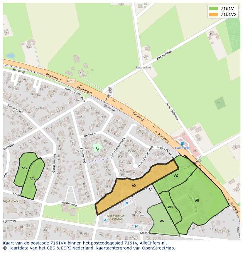 Afbeelding van het postcodegebied 7161 VX op de kaart.