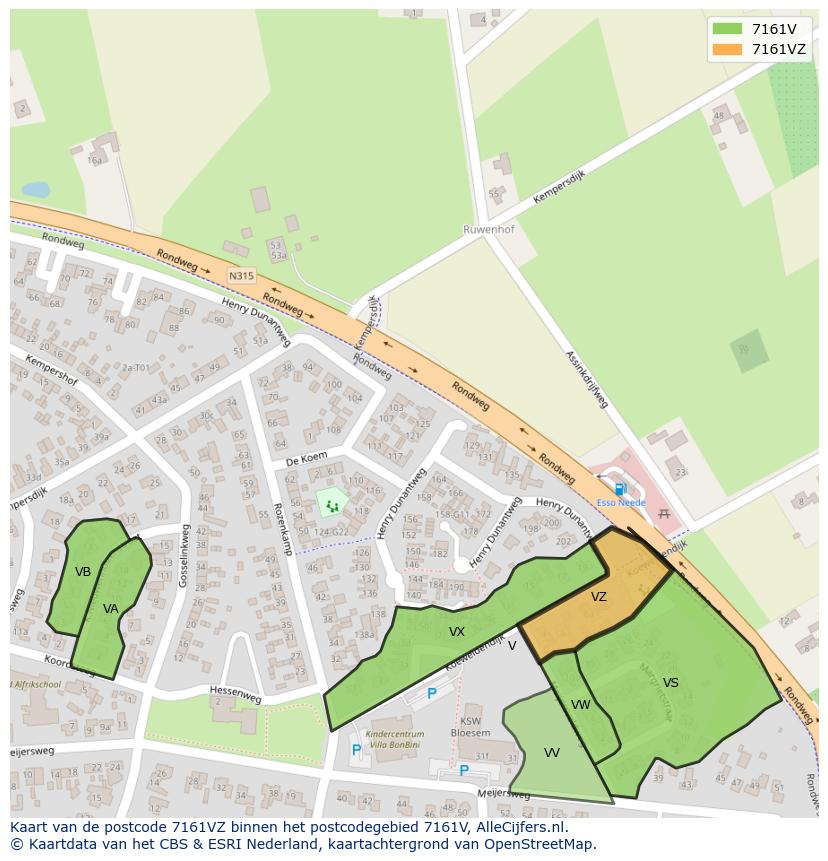 Afbeelding van het postcodegebied 7161 VZ op de kaart.
