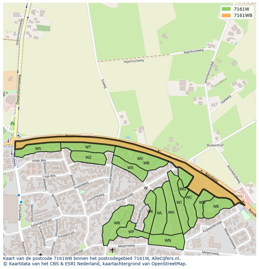 Afbeelding van het postcodegebied 7161 WB op de kaart.