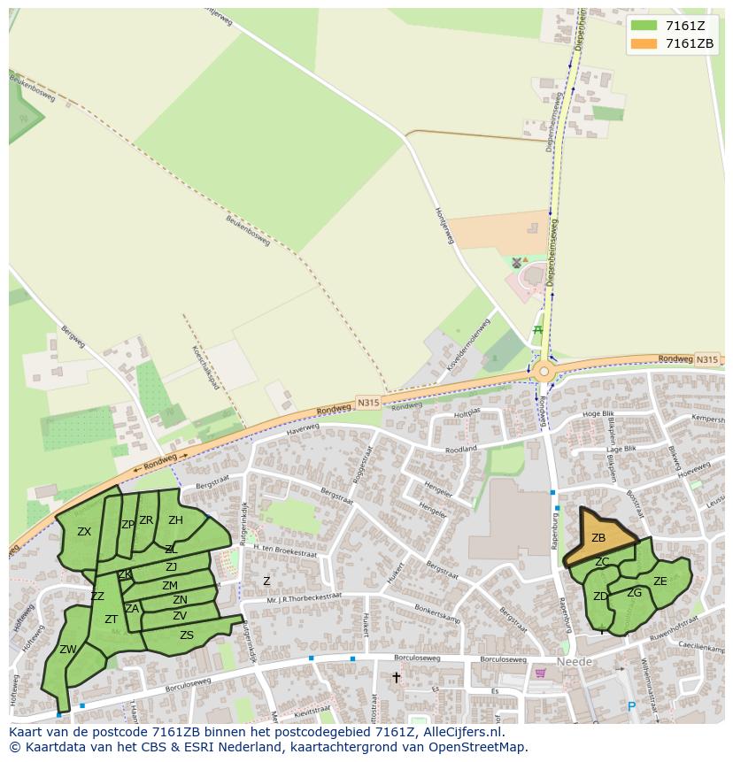 Afbeelding van het postcodegebied 7161 ZB op de kaart.
