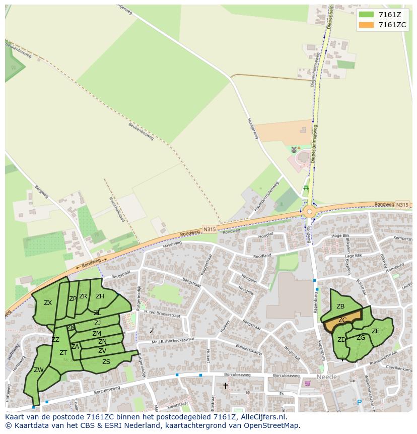 Afbeelding van het postcodegebied 7161 ZC op de kaart.