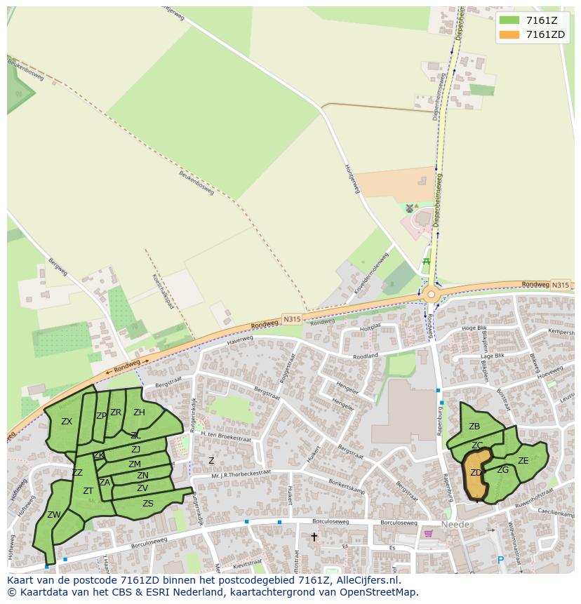 Afbeelding van het postcodegebied 7161 ZD op de kaart.