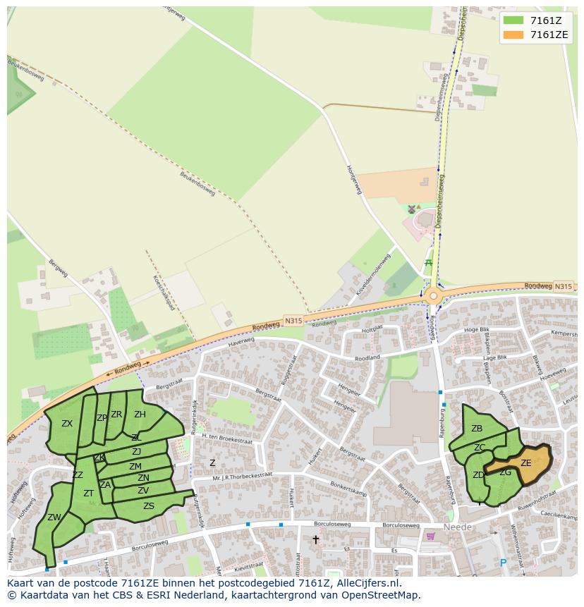 Afbeelding van het postcodegebied 7161 ZE op de kaart.