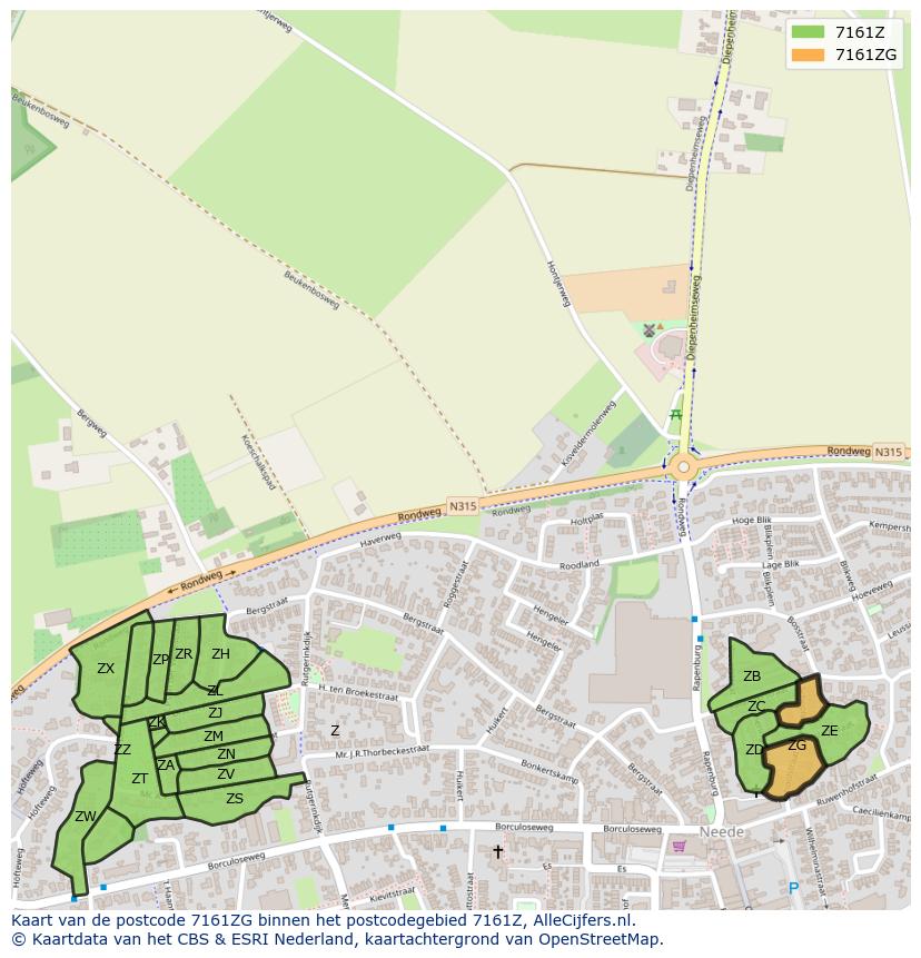 Afbeelding van het postcodegebied 7161 ZG op de kaart.