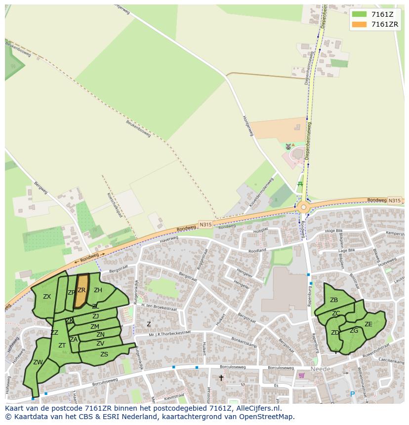Afbeelding van het postcodegebied 7161 ZR op de kaart.