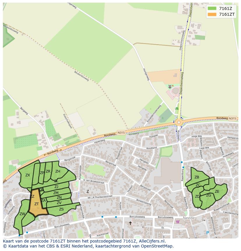 Afbeelding van het postcodegebied 7161 ZT op de kaart.