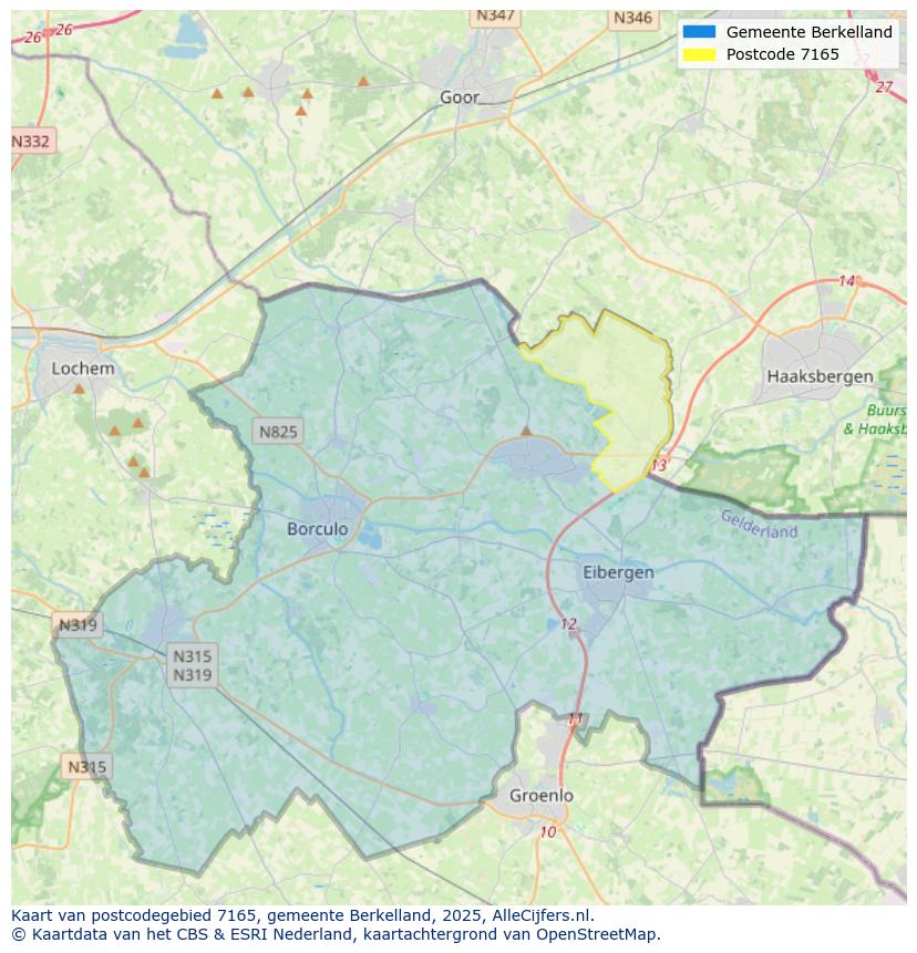 Afbeelding van het postcodegebied 7165 op de kaart.