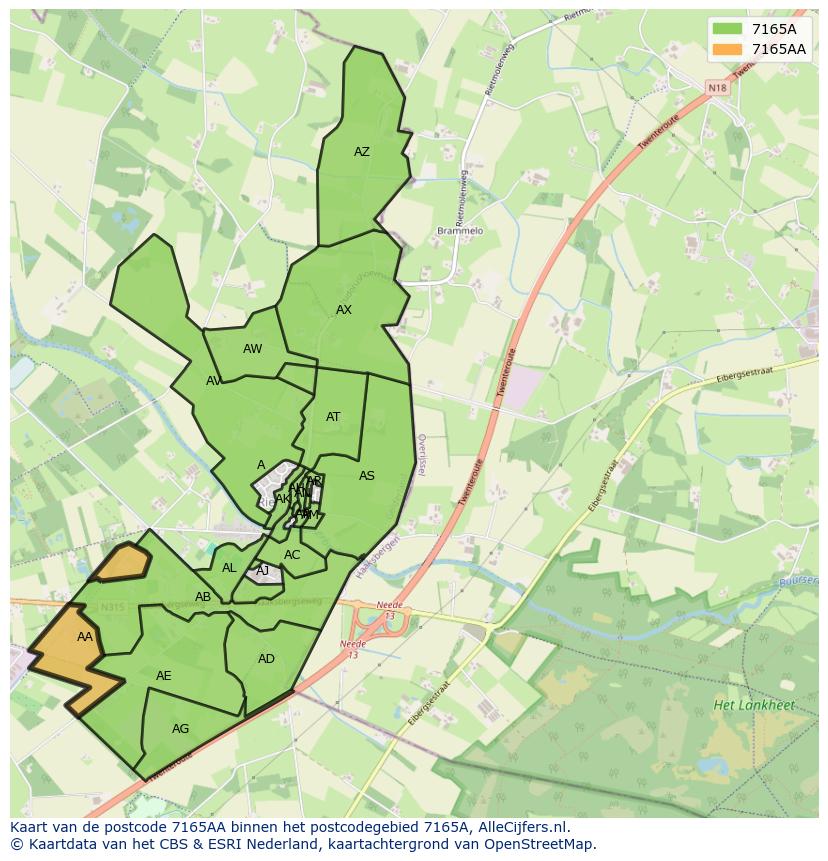 Afbeelding van het postcodegebied 7165 AA op de kaart.