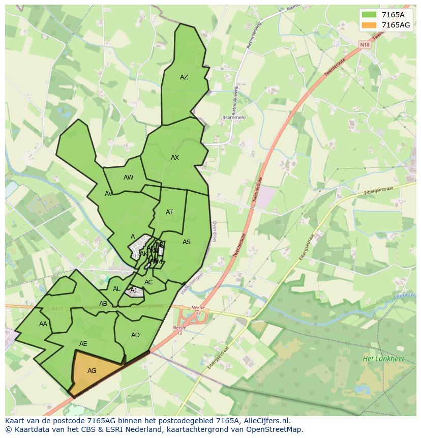 Afbeelding van het postcodegebied 7165 AG op de kaart.