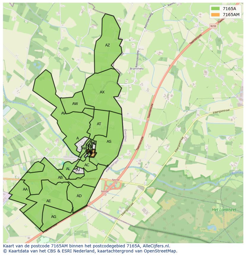 Afbeelding van het postcodegebied 7165 AM op de kaart.