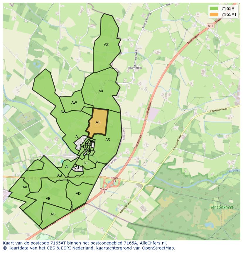 Afbeelding van het postcodegebied 7165 AT op de kaart.