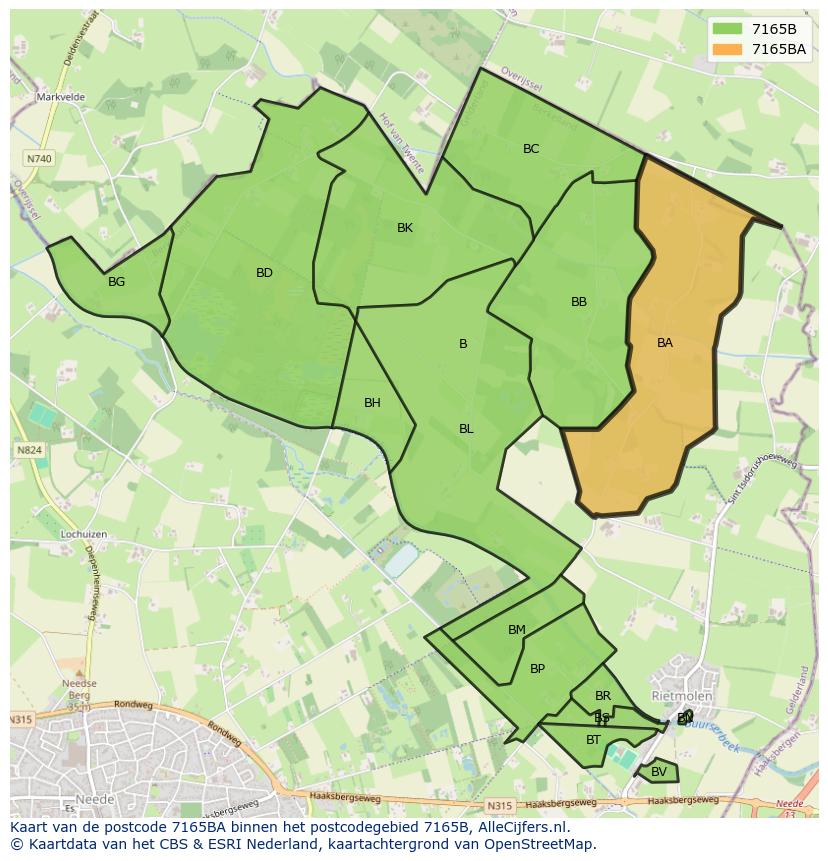 Afbeelding van het postcodegebied 7165 BA op de kaart.