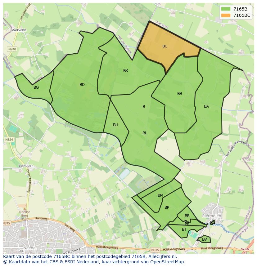 Afbeelding van het postcodegebied 7165 BC op de kaart.