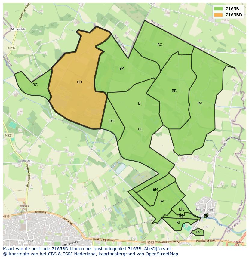 Afbeelding van het postcodegebied 7165 BD op de kaart.