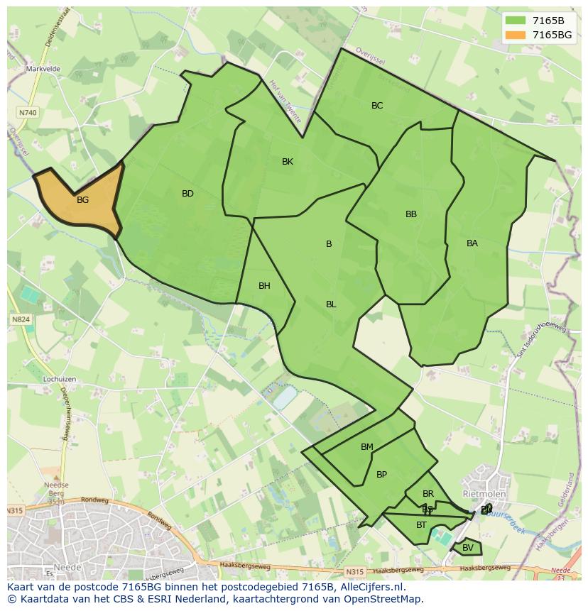 Afbeelding van het postcodegebied 7165 BG op de kaart.