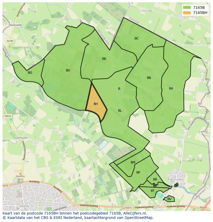 Afbeelding van het postcodegebied 7165 BH op de kaart.