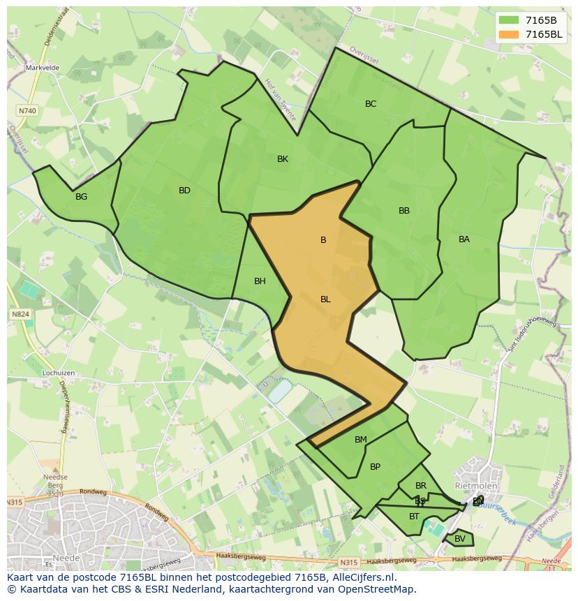 Afbeelding van het postcodegebied 7165 BL op de kaart.