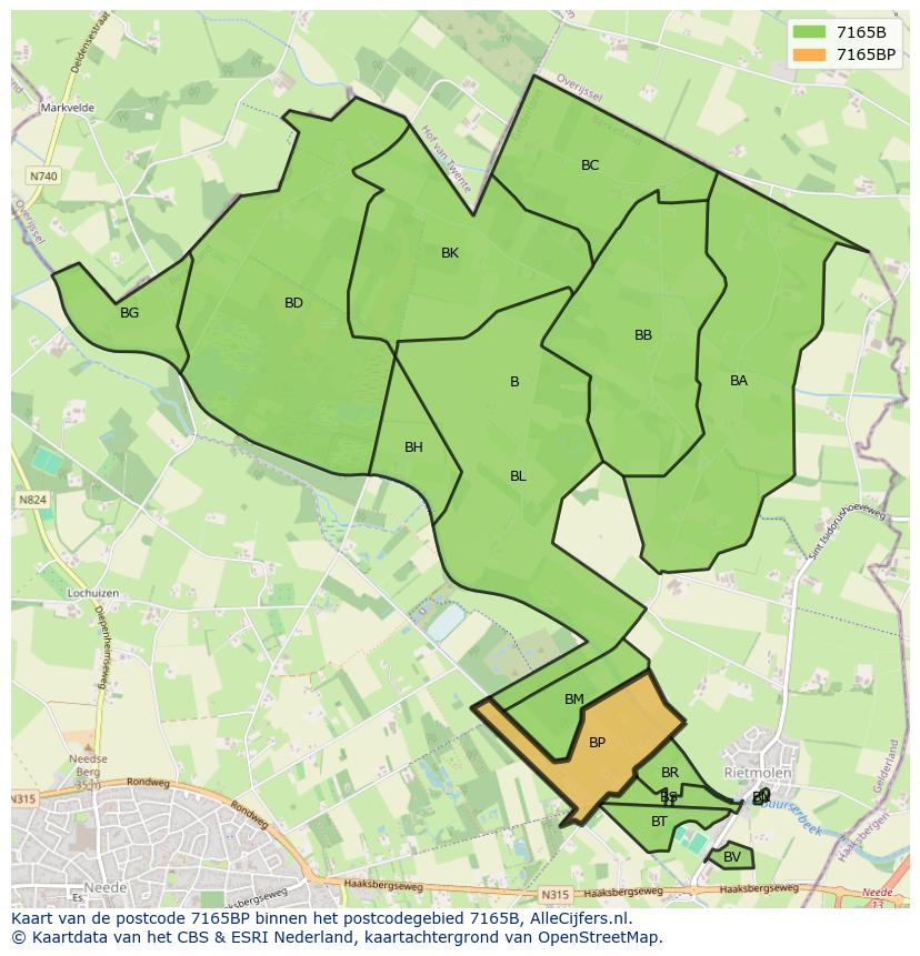 Afbeelding van het postcodegebied 7165 BP op de kaart.