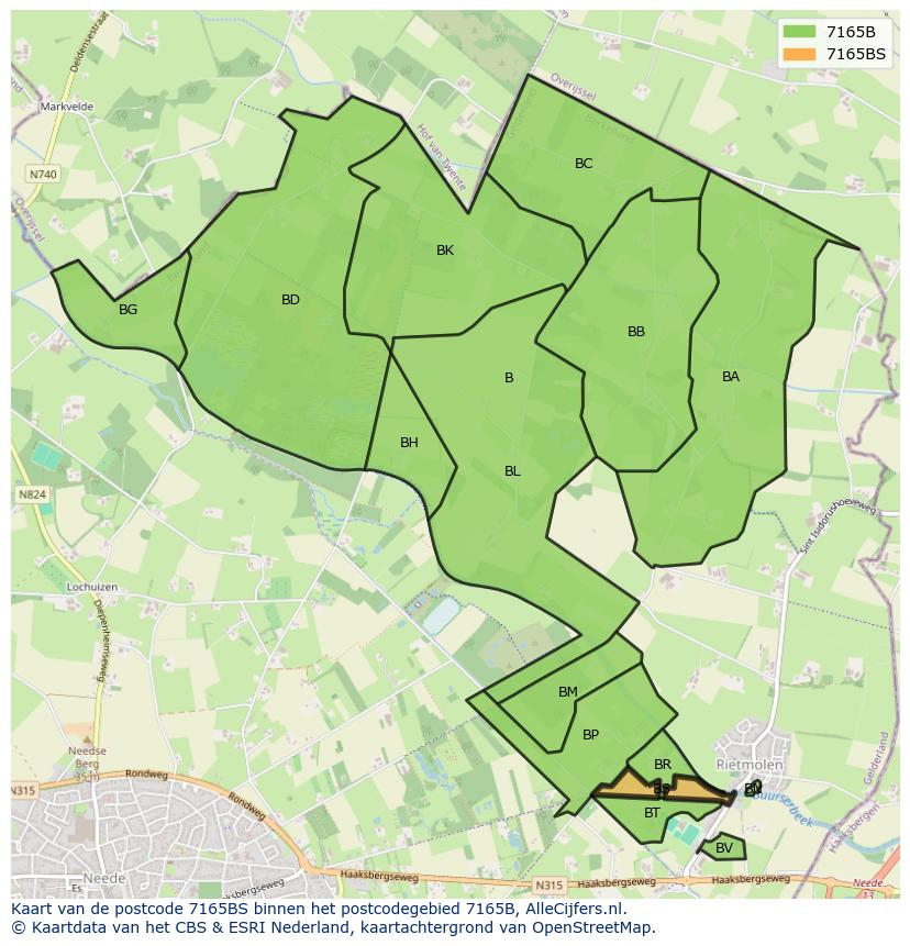 Afbeelding van het postcodegebied 7165 BS op de kaart.
