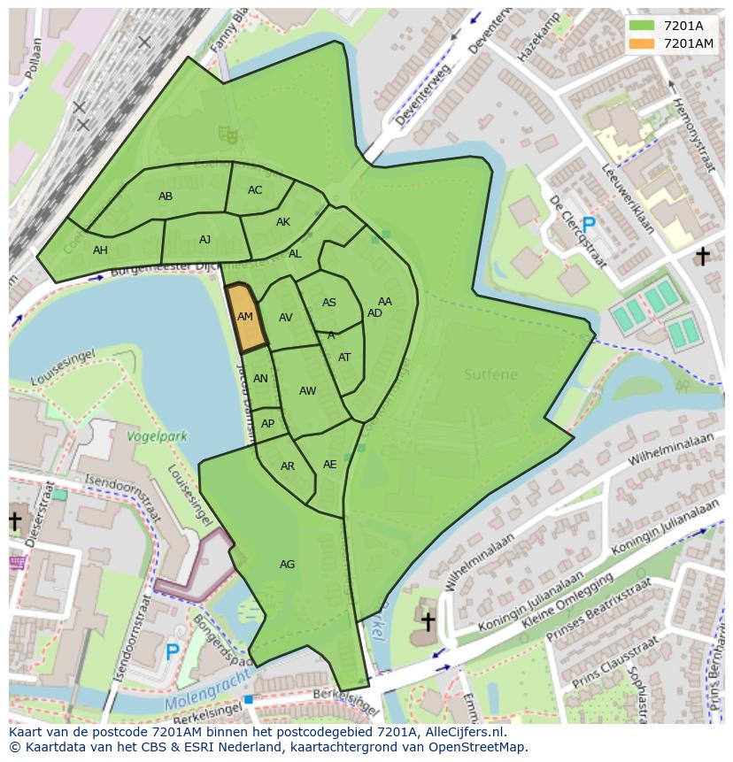 Afbeelding van het postcodegebied 7201 AM op de kaart.