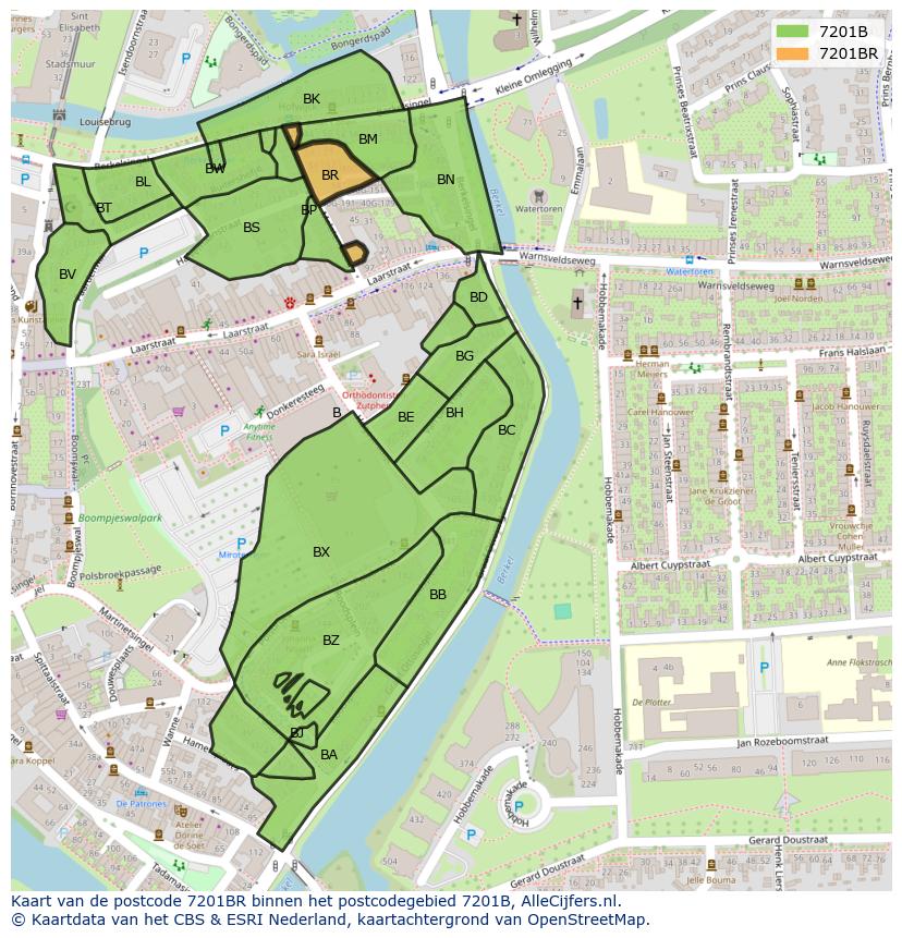 Afbeelding van het postcodegebied 7201 BR op de kaart.