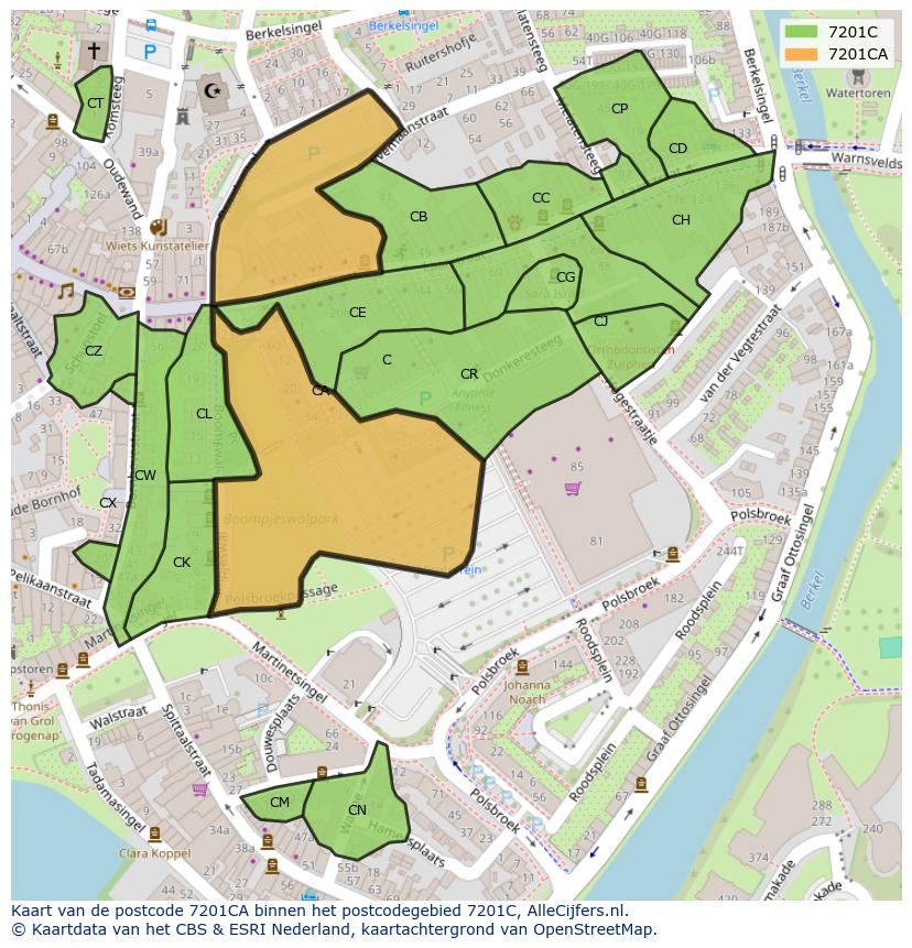 Afbeelding van het postcodegebied 7201 CA op de kaart.