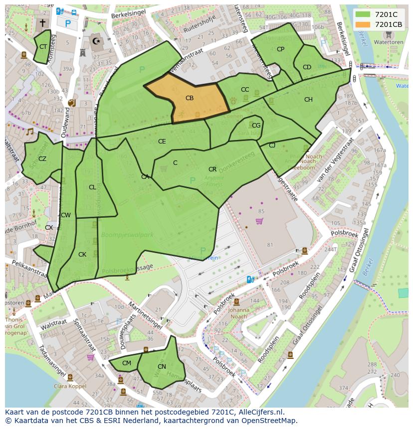 Afbeelding van het postcodegebied 7201 CB op de kaart.
