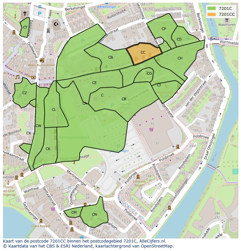 Afbeelding van het postcodegebied 7201 CC op de kaart.