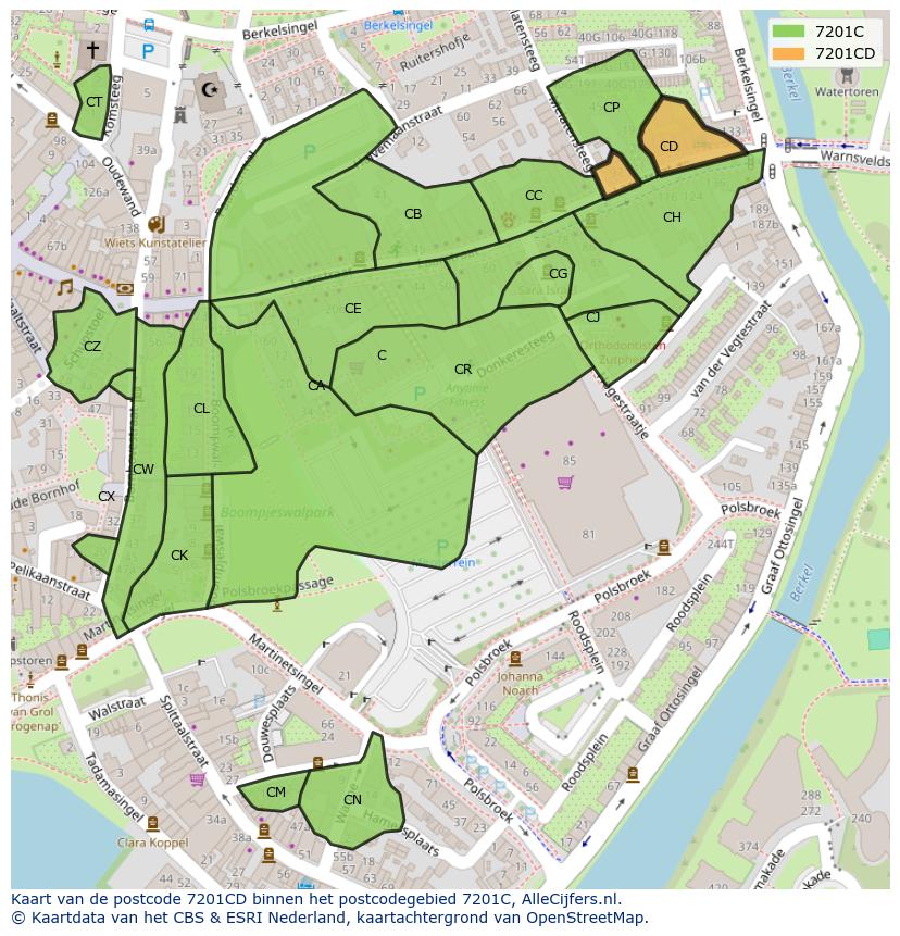 Afbeelding van het postcodegebied 7201 CD op de kaart.
