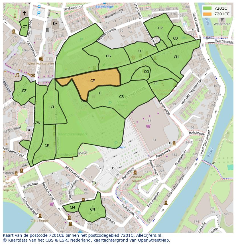 Afbeelding van het postcodegebied 7201 CE op de kaart.