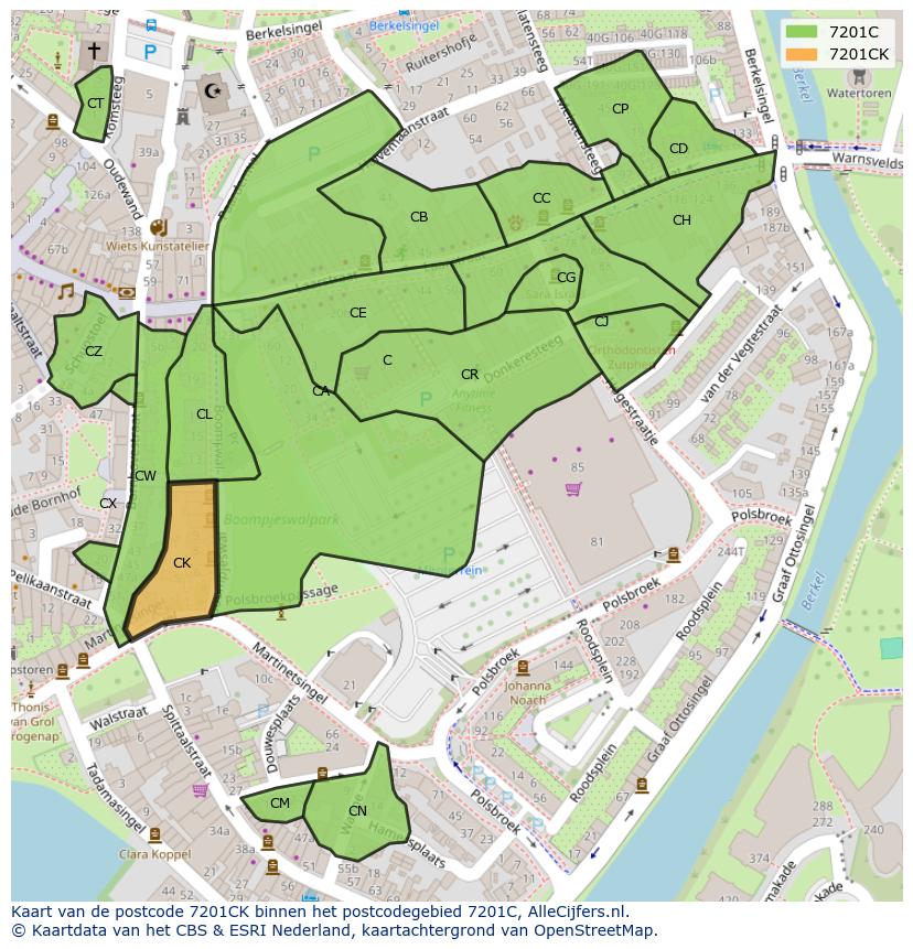 Afbeelding van het postcodegebied 7201 CK op de kaart.
