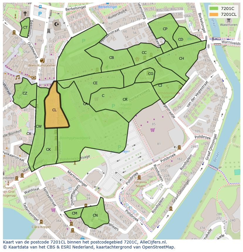 Afbeelding van het postcodegebied 7201 CL op de kaart.